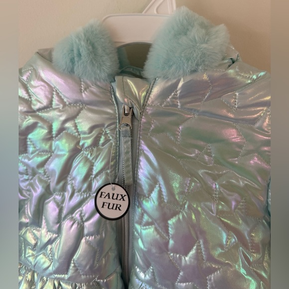 Rothschild Baby Girls Iridescent Aqua Winter Puffer Jacket NWT 3/6M - Picture 3 of 5